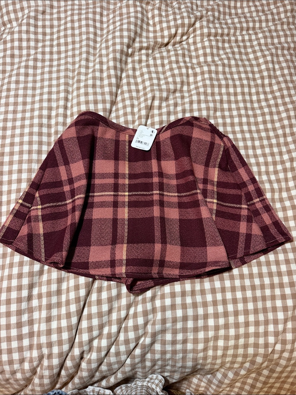 Free People Burgundy and Rose Plaid Mini Skirt